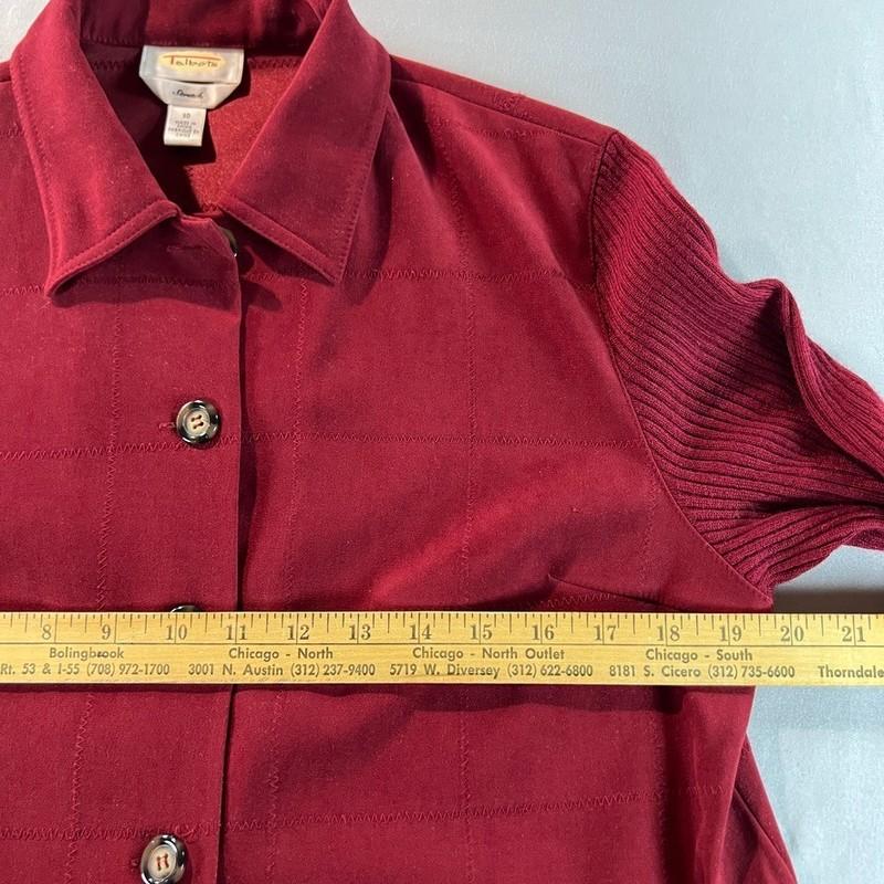 Talbots Women's Red Faux Suede Stretch Jacket Size 10 Button Front Ribbed Knit S