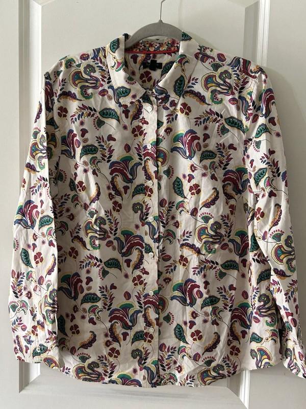 Talbots Women’s Size XLP Floral Top Peasant Career 100% Cotton Grandma Core
