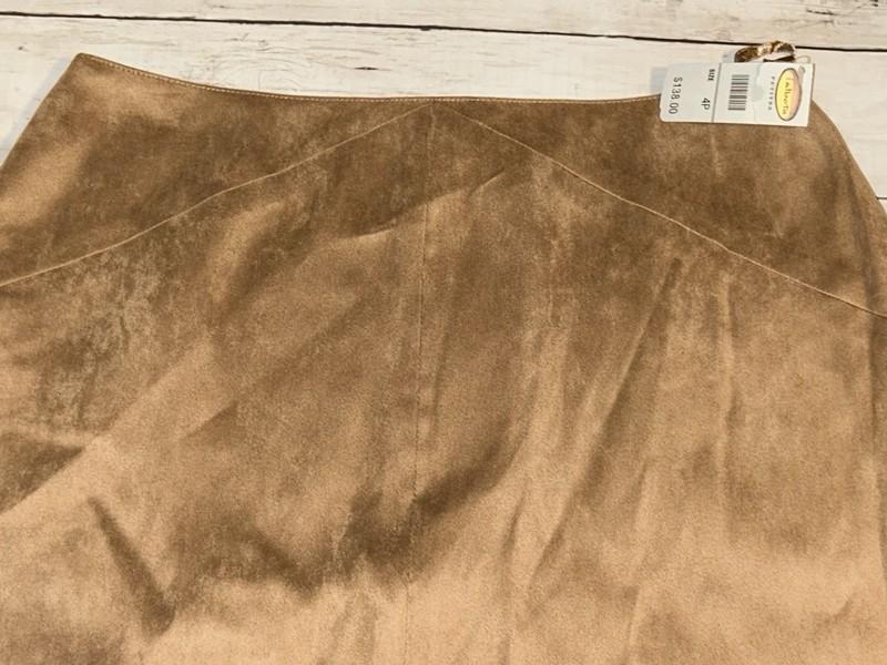 Talbots Women's Tan Faux Suede Back Zip A-Line Midi Skirt 4P NWT