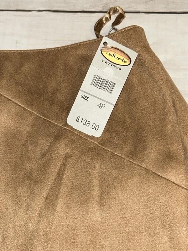 Talbots Women's Tan Faux Suede Back Zip A-Line Midi Skirt 4P NWT