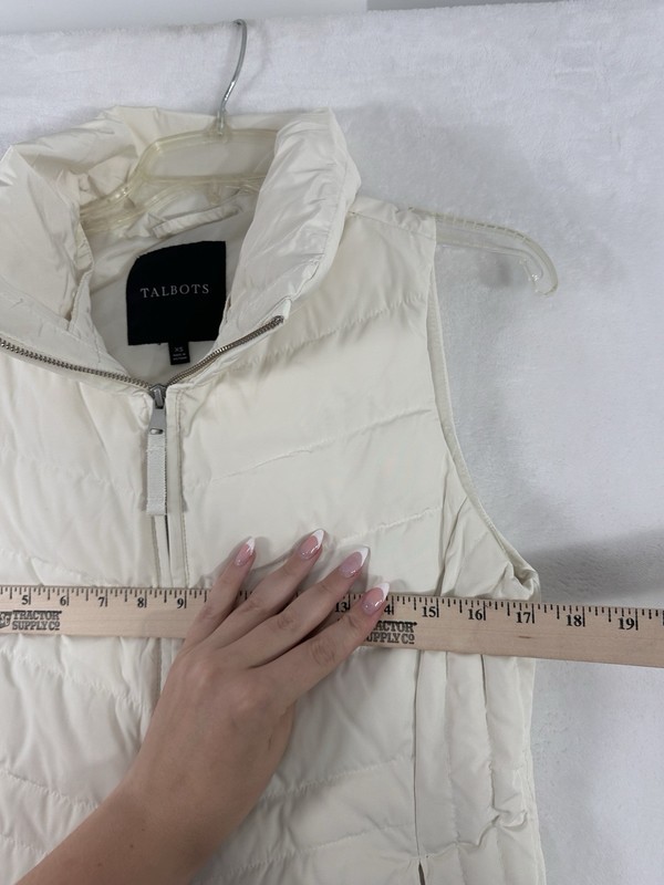 Talbots XS Puffer Vest IVORY Down Filled Full Zip Womens
