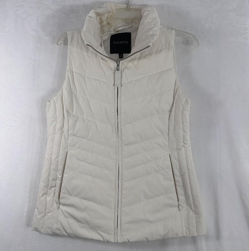 Talbots XS Puffer Vest IVORY Down Filled Full Zip Womens