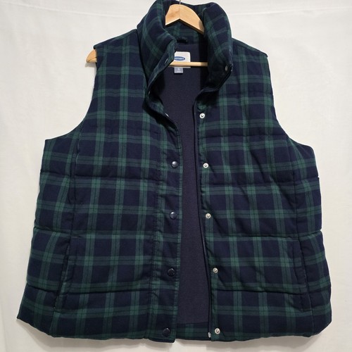 Tartan Plaid Quilted Barn Vest Women XL Utility Old Navy Flannel
