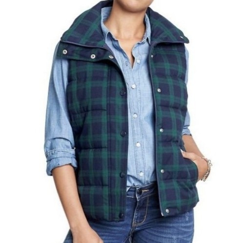 Tartan Plaid Quilted Barn Vest Women XL Utility Old Navy Flannel