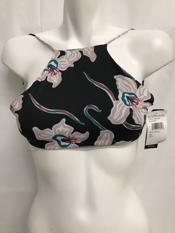 TAVIK RYAN BLOSSOM PRINT HIGH NECK BIKINI SWIM TOP BLACK MULTI SMALL NEW $40