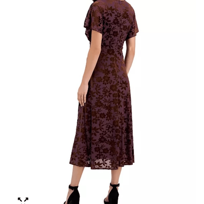 Taylor Plum Velvet Burn-out V Neck Floral Midi Dress 6