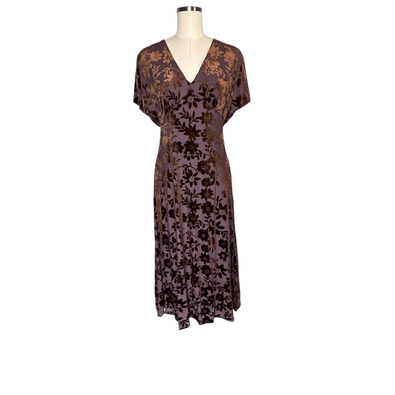 Taylor Plum Velvet Burn-out V Neck Floral Midi Dress 6