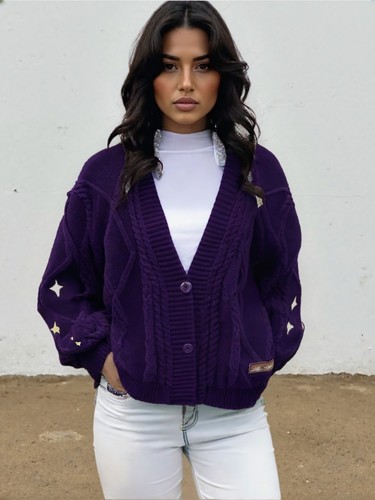 Taylor Swift Midnights Cardigan Stylish Knit Sweater Leisure Design Purple New