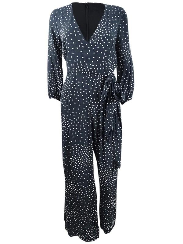 Taylor Women's Polka-Dot Surplice Jumpsuit (6 Black/Ivory)