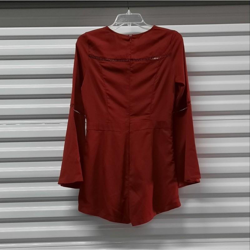 TCEC Romper Shorts Size Medium Red Bell Sleeve Crew Neck Zip Back Lined