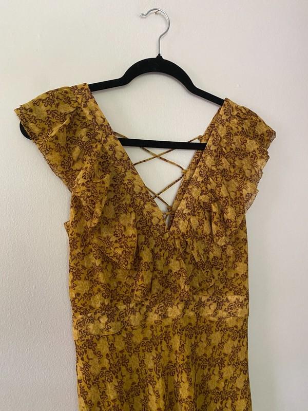 Ted Baker London Azanti Yellow Floral Tiered Ruffle Lace Up Boho Maxi 1 / XS