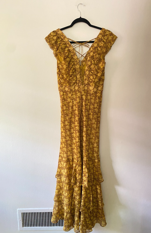 Ted Baker London Azanti Yellow Floral Tiered Ruffle Lace Up Boho Maxi 1 / XS
