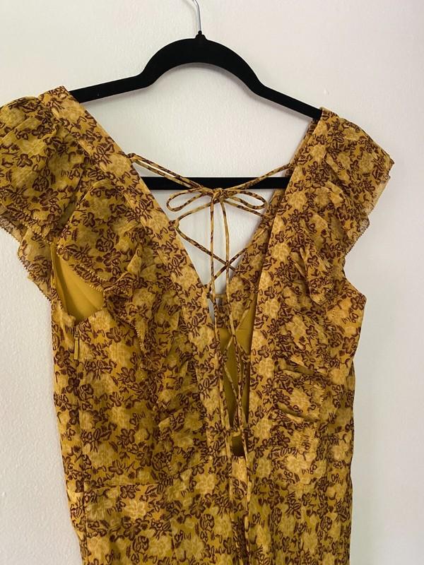 Ted Baker London Azanti Yellow Floral Tiered Ruffle Lace Up Boho Maxi 1 / XS