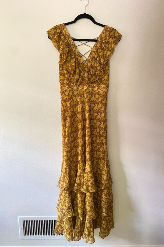 Ted Baker London Azanti Yellow Floral Tiered Ruffle Lace Up Boho Maxi 1 / XS