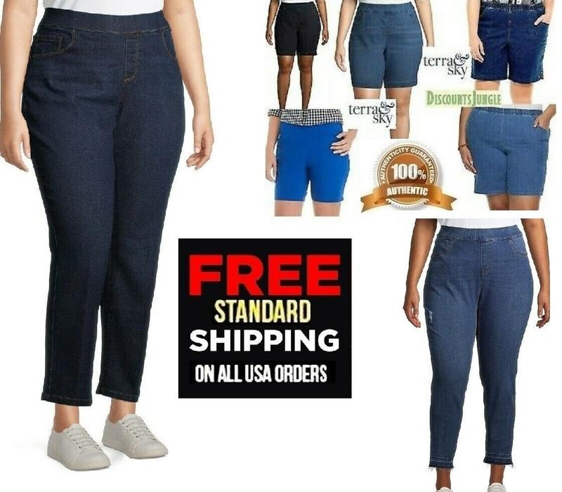 Terra & Sky /Jack David Women's Plus Size Blue Pull On Denim Jean Pants/Short