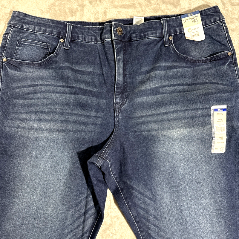 Terra Sky PLUS Womens Skinny Jeans 24W PETITE Blue Dark Wash Comfy High Rise NWT