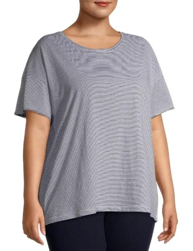 Terra & Sky Relaxed Fit Stripe Crew Neck Short Sleeve Tee Shirt Sz 2x (20w-22w)