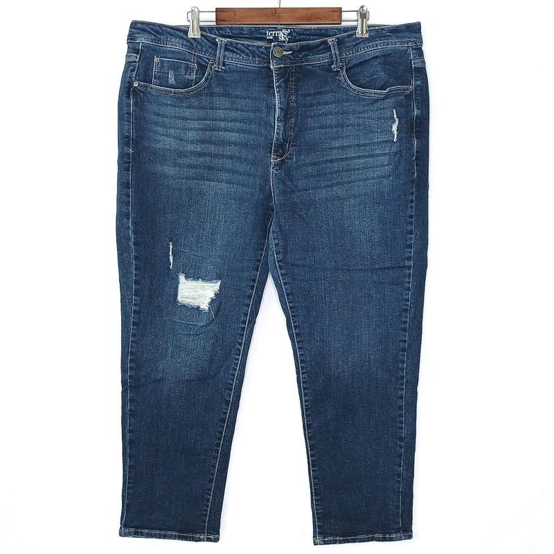 Terra&Sky Womens Distressed Ankle Jean PLUS Size 20W Stretch Tummy Slimming Dark