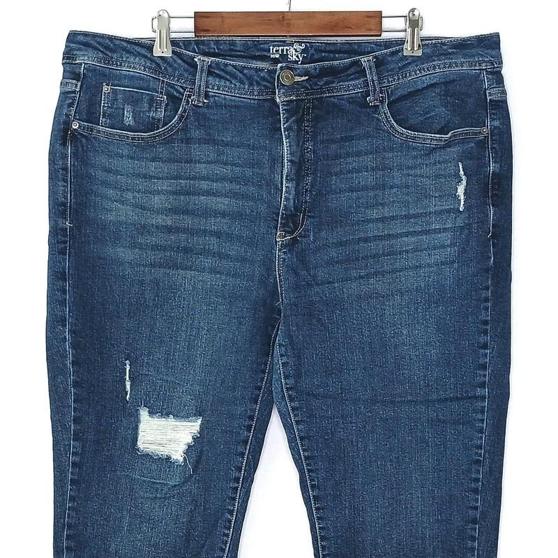 Terra&Sky womens distressed ankle jean PLUS size 20W stretch tummy slimming dark