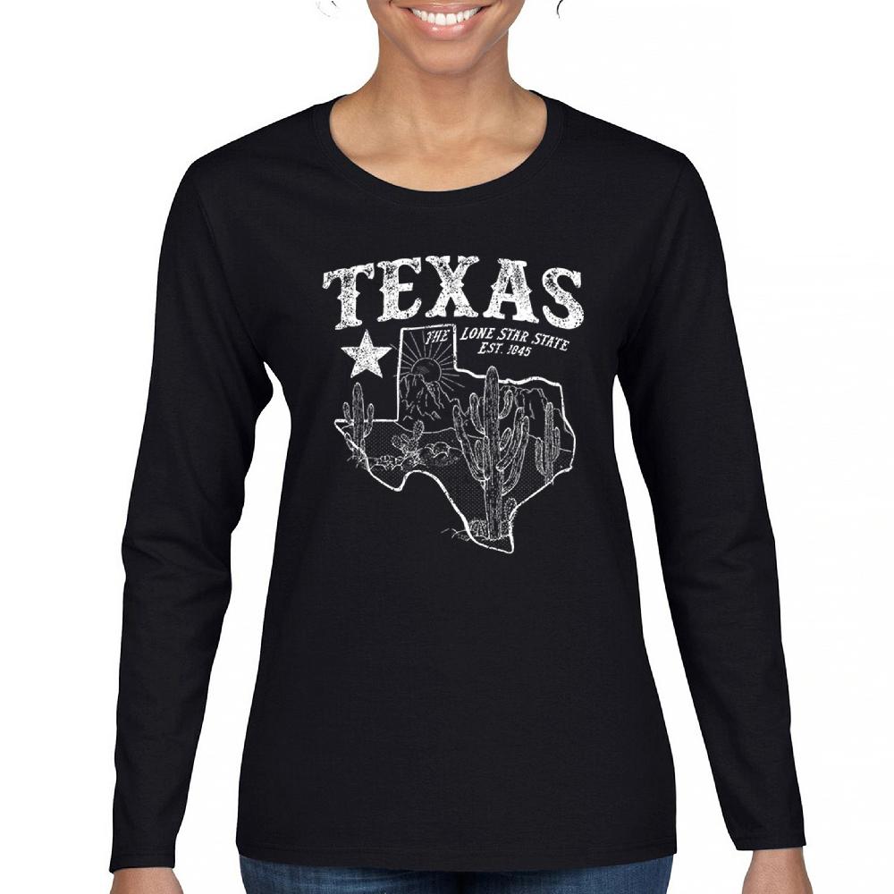 Texas Lone Star State Pride Women's Long Sleeve T-shirt Southern Vintage TX Map