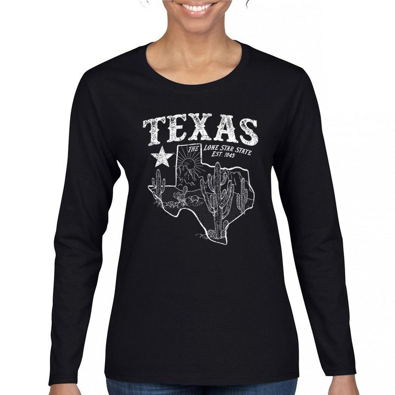 Texas Lone Star State Pride Women's Long Sleeve T-shirt Southern Vintage TX Map