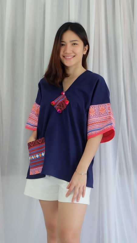 Thai Lanna Shirt Northern Local Folk Design Blouse Women M