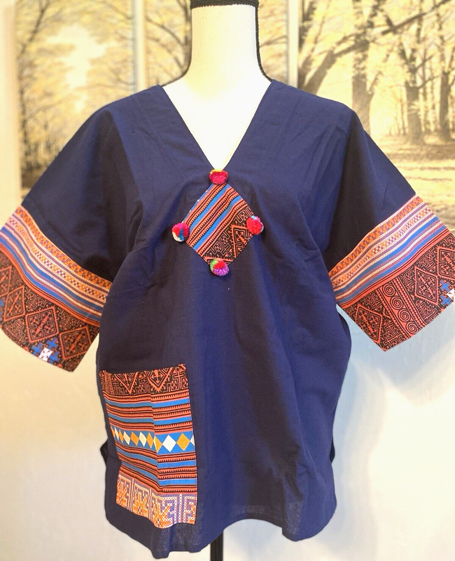 Thai Lanna Shirt Northern Local Folk Design Blouse Women M