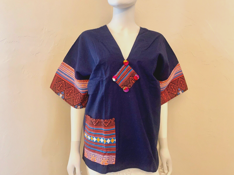 Thai Lanna Shirt Northern Local Folk Design Blouse Women M