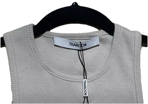 THAKOON Women's Stone Gray Crewneck Tank Top Size-S 100% Cotton New With Tags
