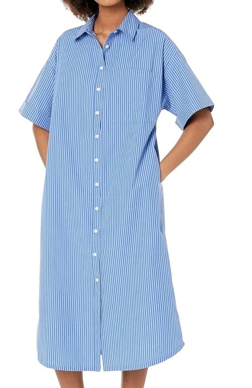 The Drop Women's Size XXL Marla Drop-Shoulder Short-Sleeve Midi Shirt Dress