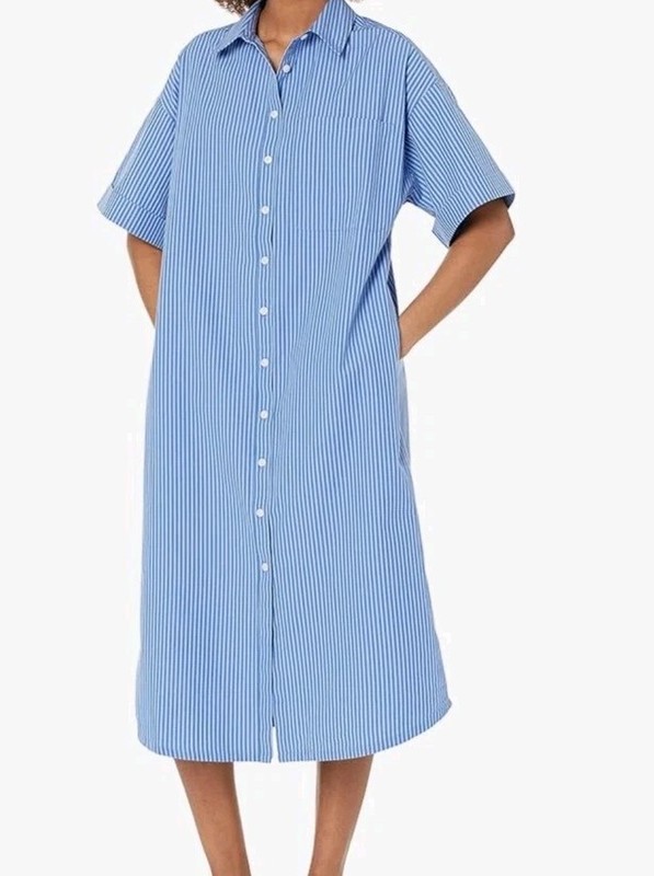 The Drop Women's Size XXL Marla Drop-Shoulder Short-Sleeve Midi Shirt Dress