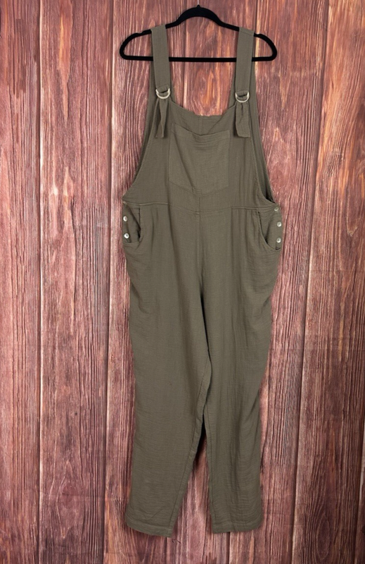 The Noraml Brand Womens Kalo Overall Taupe Gray Cotton Gauze Size XL