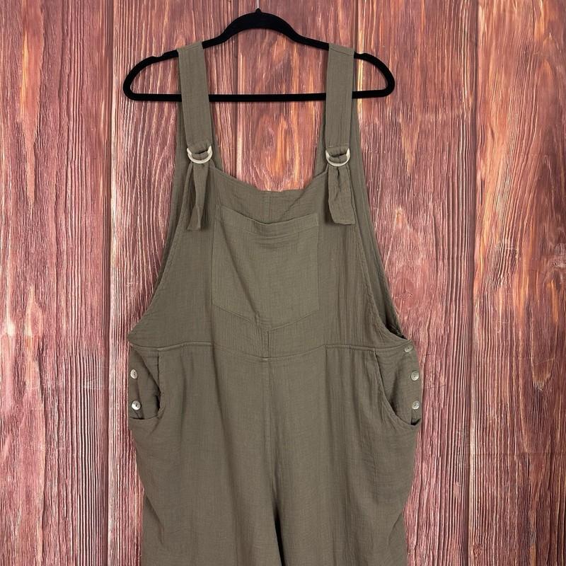 The Noraml Brand Womens Kalo Overall Taupe Gray Cotton Gauze Size XL