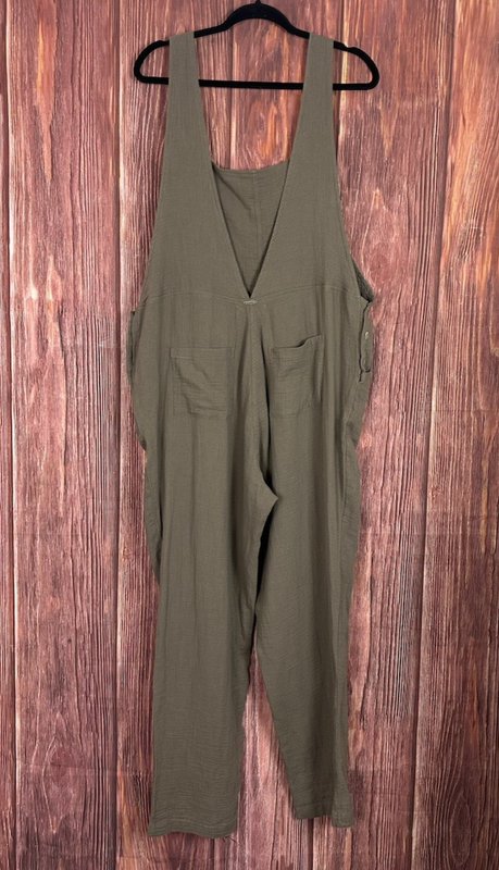 The Noraml Brand Womens Kalo Overall Taupe Gray Cotton Gauze Size XL
