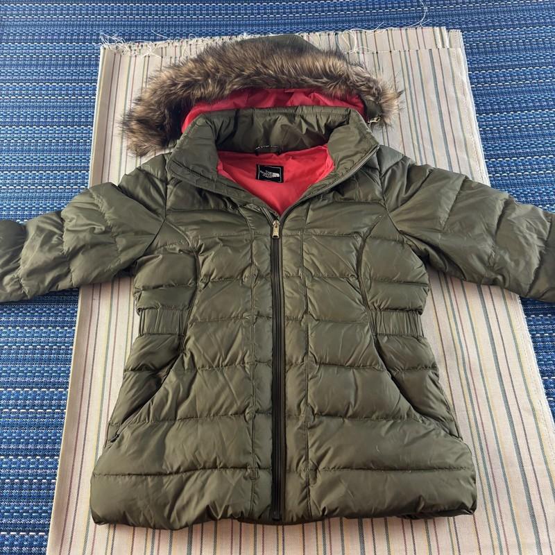 The North Face Jacket Womens Medium Green 550 Down Puffer Hood Faux Fur Quilted