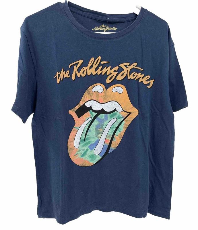 The Rolling Stones Sz XL Orange Lip Tie Dye Band T-shirt Navy Blue
