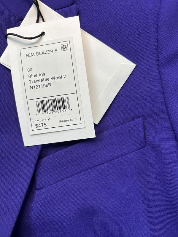 Theory Size 00 FEM Blazer S Blue Iris Traceable Wool 2 Jacket $475