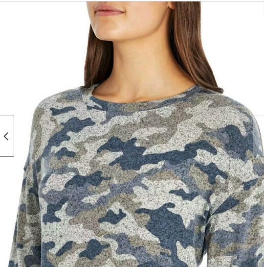 Three Dots Women's Cozy Long Sleeve Tunic (BLUE/GRAY MULTI CAMO XXLARGE)NWT