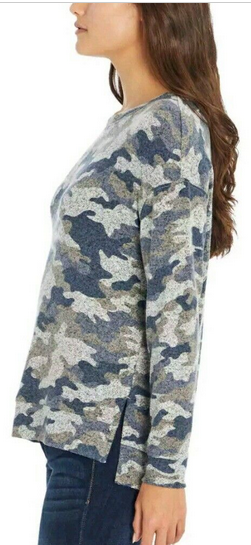 Three Dots Women's Cozy Long Sleeve Tunic (BLUE/GRAY MULTI CAMO XXLARGE)NWT