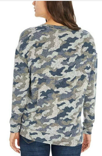 Three Dots Women's Cozy Long Sleeve Tunic (BLUE/GRAY MULTI CAMO XXLARGE)NWT