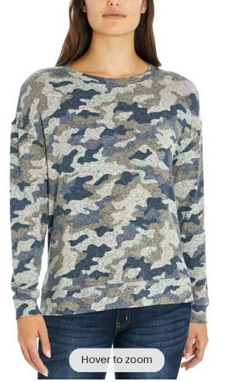 Three Dots Women's Cozy Long Sleeve Tunic (BLUE/GRAY MULTI CAMO XXLARGE)NWT
