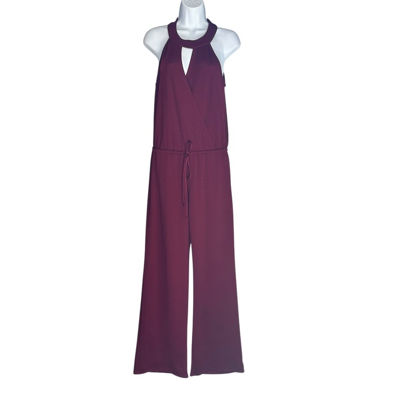 Three Eighty Two Halter Neck Jumpsuit Burgundy Drawstring Waist Wide Leg Small