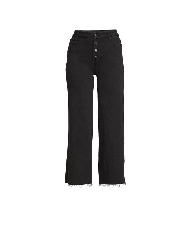 Time And Tru Jeans Women's Frayed Hem Wide Leg Crop Denim Multiple Sizes Black