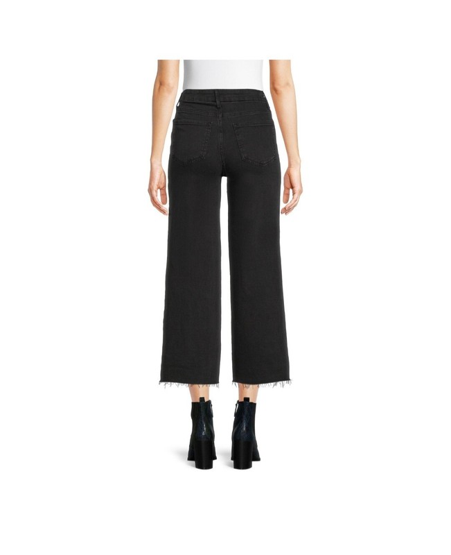 Time And Tru Jeans Women's Frayed Hem Wide Leg Crop Denim Multiple Sizes Black