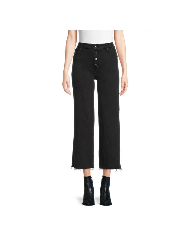 Time and Tru Jeans Women's Frayed Hem Wide Leg Crop Denim Multiple Sizes Black