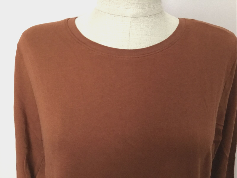 TIME AND TRU RELAXED FIT Brown Round Neck Long Sleeve Tee Shirt Sz XL*