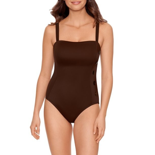 Time And Tru Warm Chocolate Brown 1 Pc Missy Side Button Swimsuit M(8/10)#BCH
