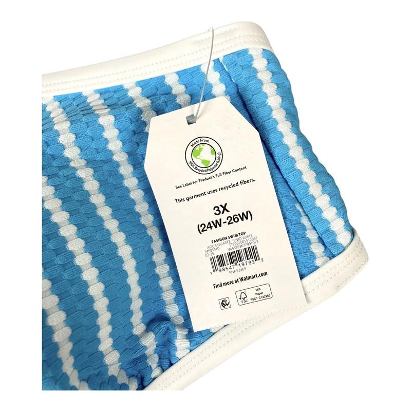 Time And Tru Women's Bikini Swimsuit Top Size 3XL 24W-26W Blue White Striped NEW