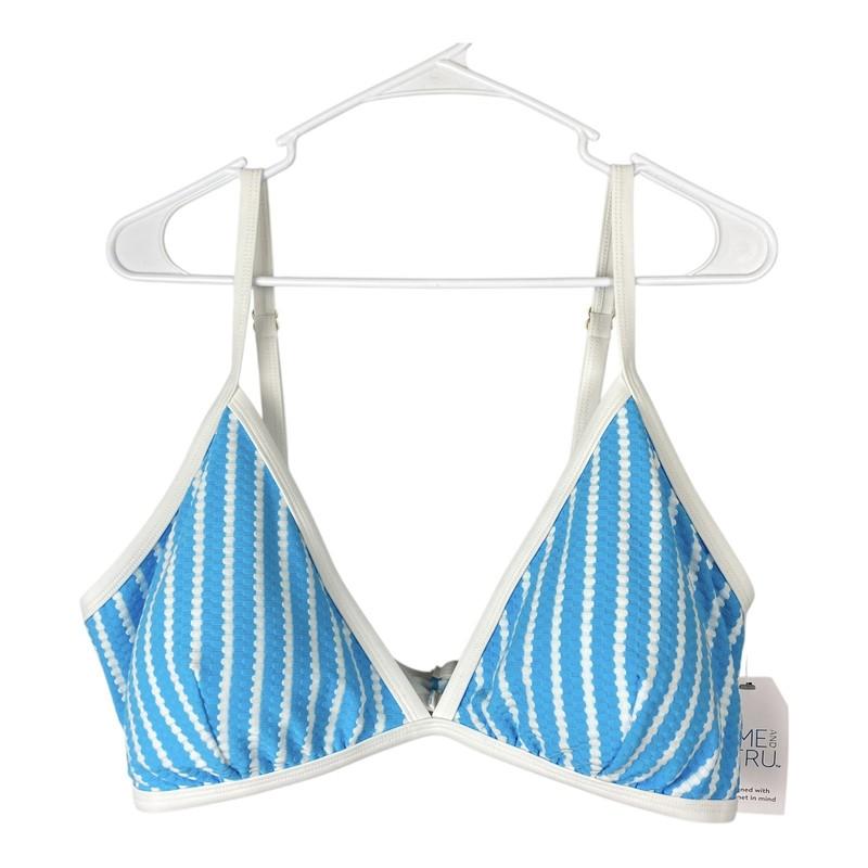 Time And Tru Women's Bikini Swimsuit Top Size 3XL 24W-26W Blue White Striped NEW