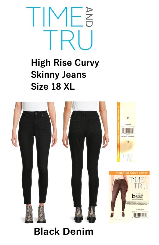 Time and Tru Women's Black Denim High Rise Curvy Skinny Jeans Size 18 XL New